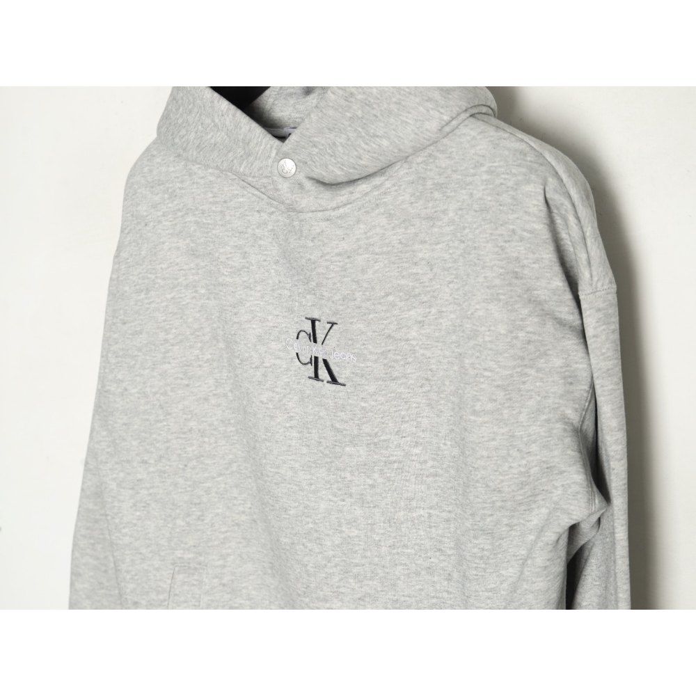 DDKicks Calvin Klein Grey Embroidered Letter Hidden Button Hooded Sweatshirt Women's