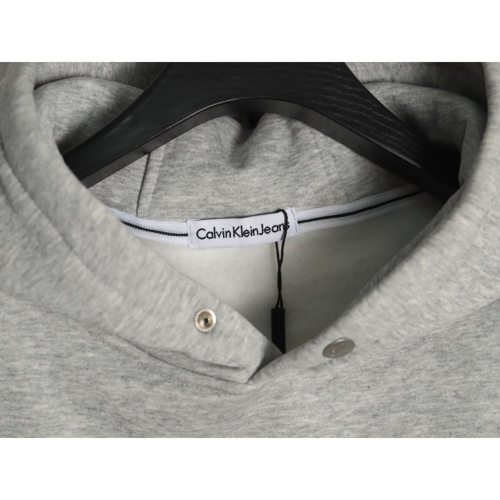 DDKicks Calvin Klein Grey Embroidered Letter Hidden Button Hooded Sweatshirt Women's