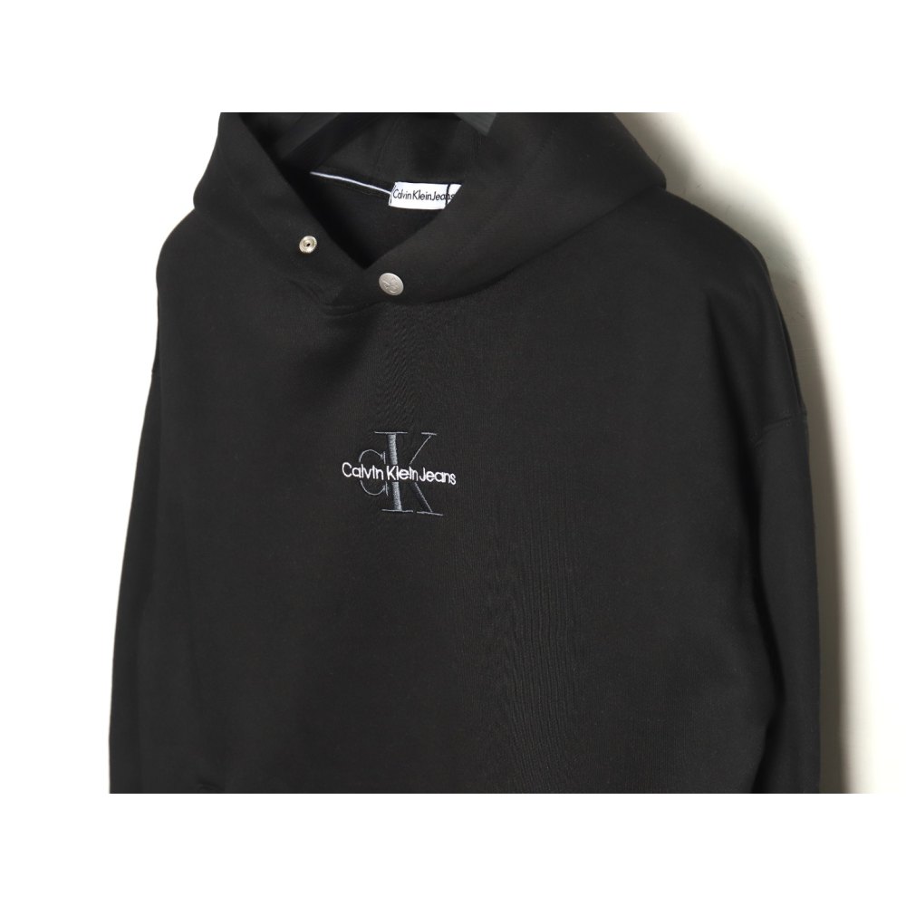 DDKicks Calvin Klein Black Embroidered Letter Hidden Button Hooded Sweatshirt Women's