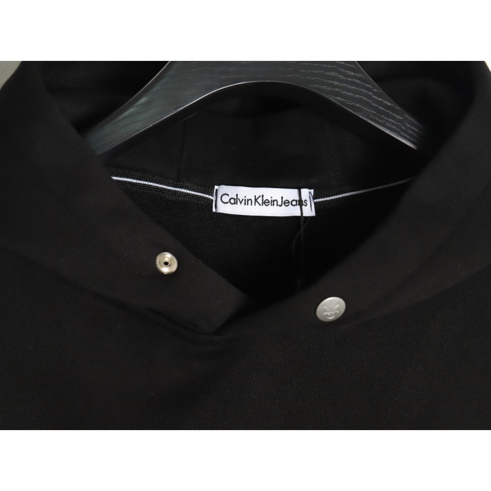 DDKicks Calvin Klein Black Embroidered Letter Hidden Button Hooded Sweatshirt Women's