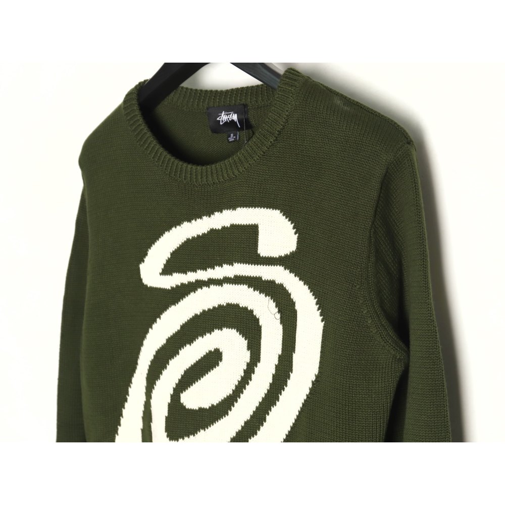 DD Stussy S curly mosquito coil knitted sweater Dark green