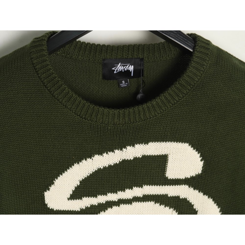 DD Stussy S curly mosquito coil knitted sweater Dark green
