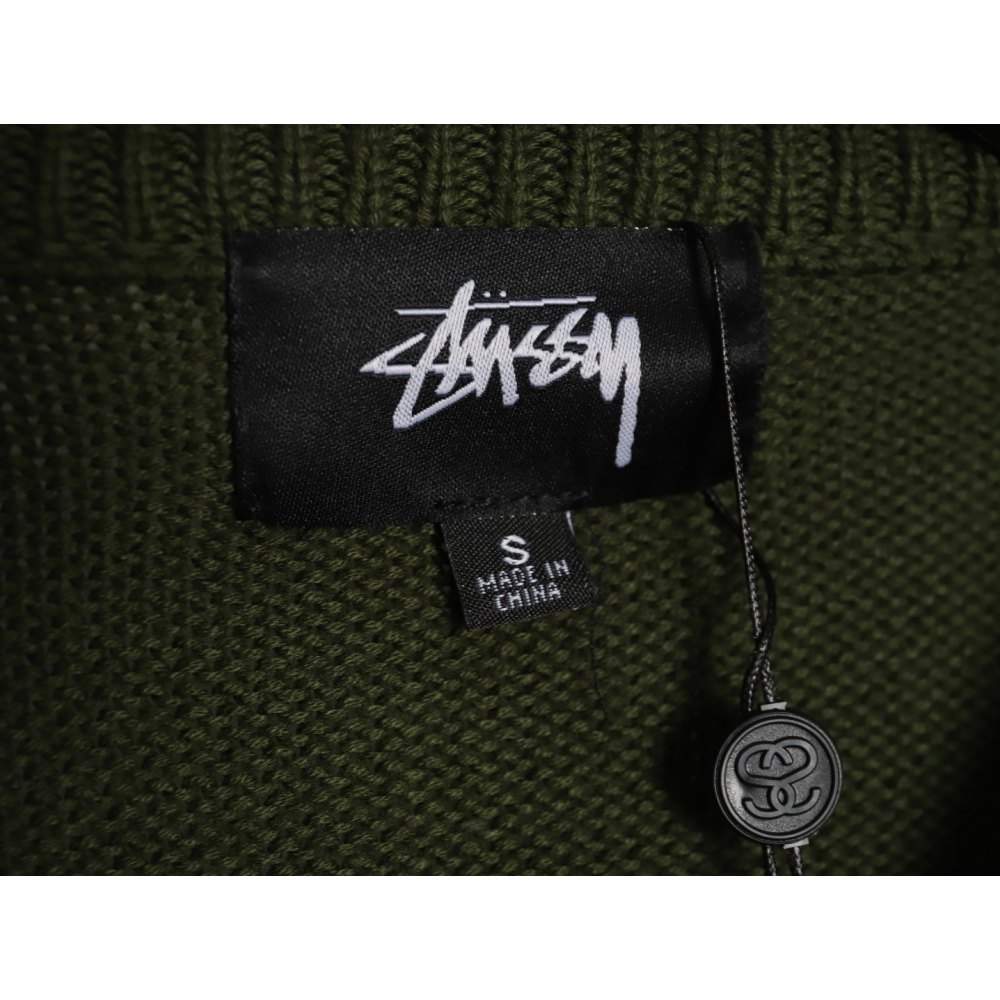 DD Stussy S curly mosquito coil knitted sweater Dark green