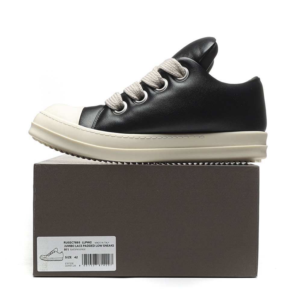 DD Rick 0wens Jumbo Lace Padded Sneaks Low Black Milk-RU02C7893 LLPW2