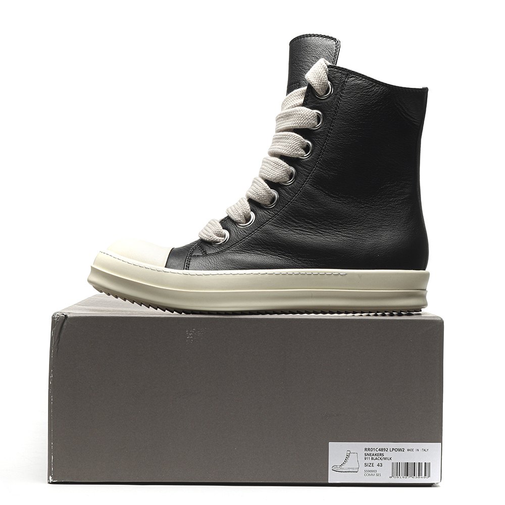 DD Rick 0wens Lido High Sneaks Black Milk Canvas Boots -RR01C4892 LPOW2