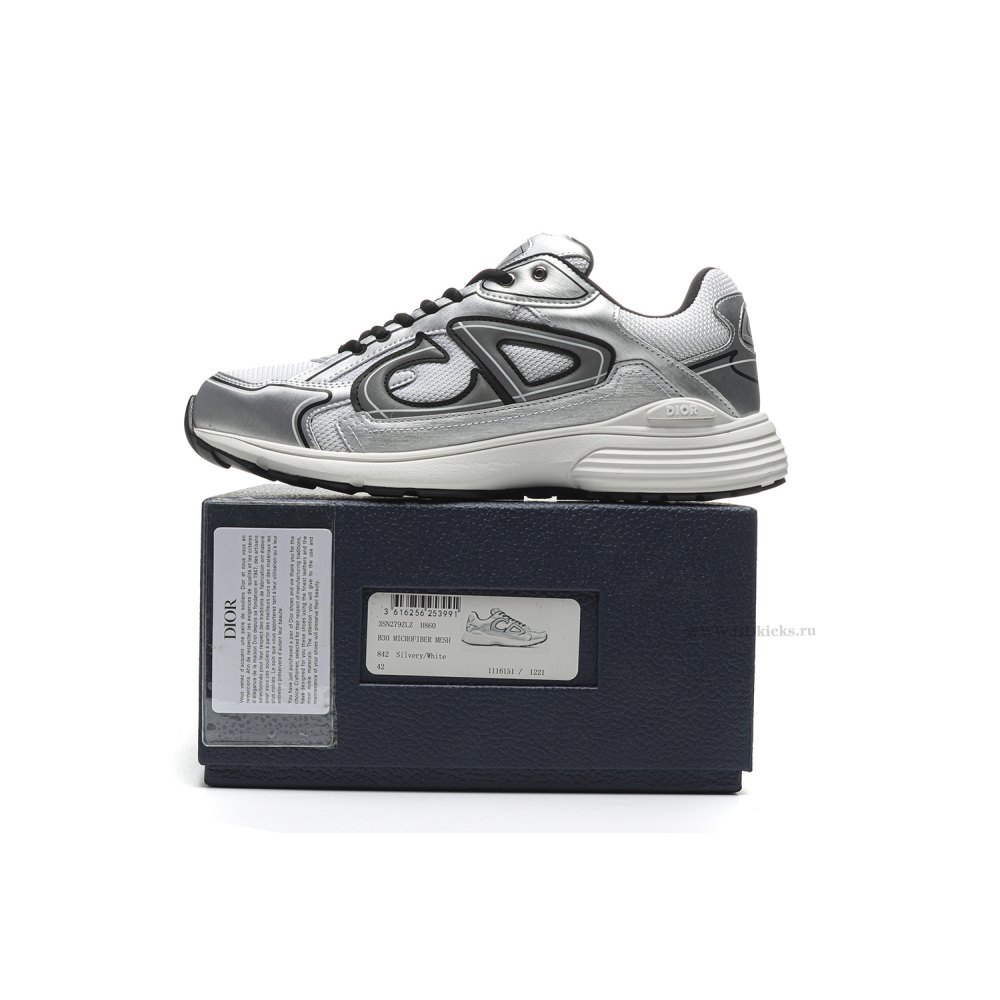 DD Di0r B30 White Mesh Silver-Tone Metallic Calfskin