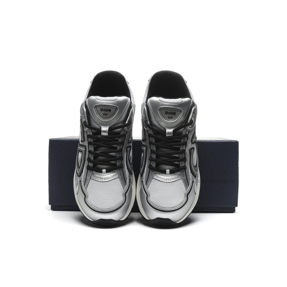 DD Di0r B30 White Mesh Silver-Tone Metallic Calfskin